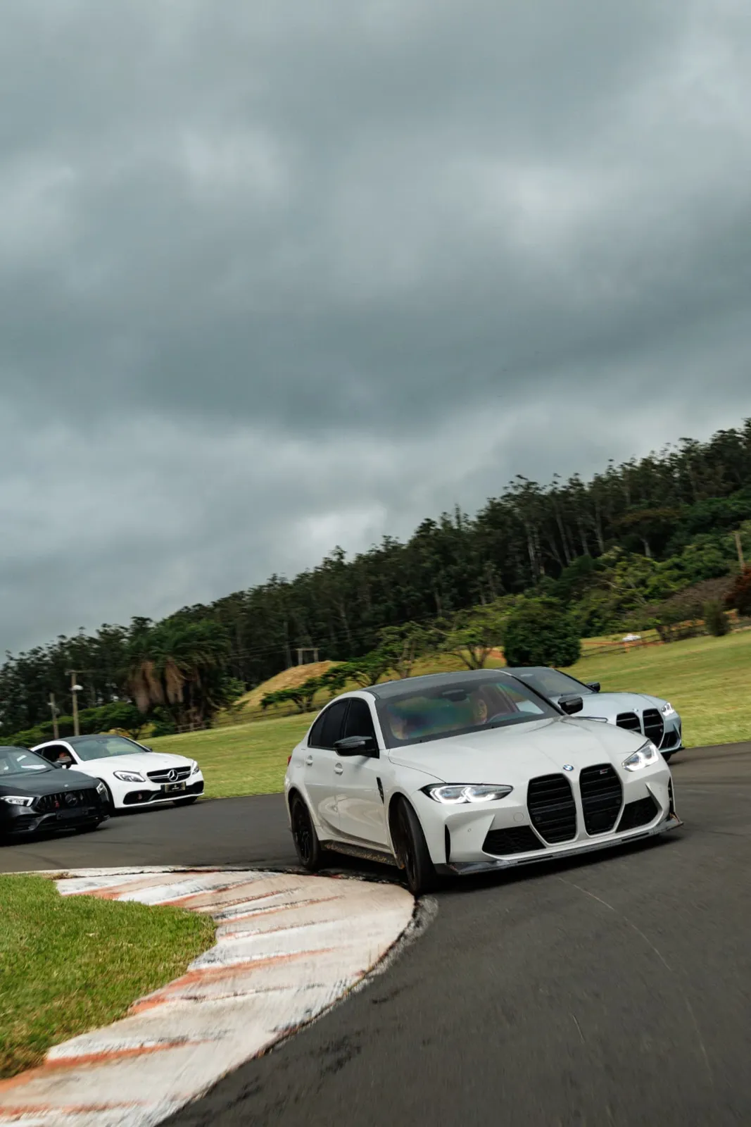 BMW M3 branco contornando a zebra